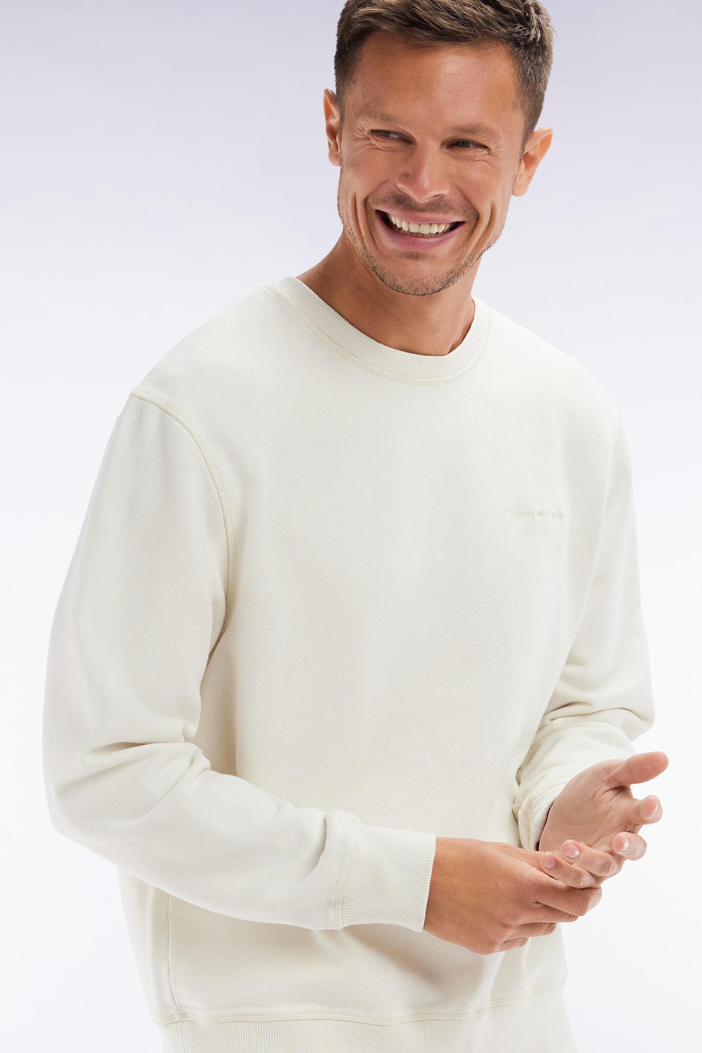 Relaxed-fit overdyed crewneck sweatshirt in beige cotton fleece