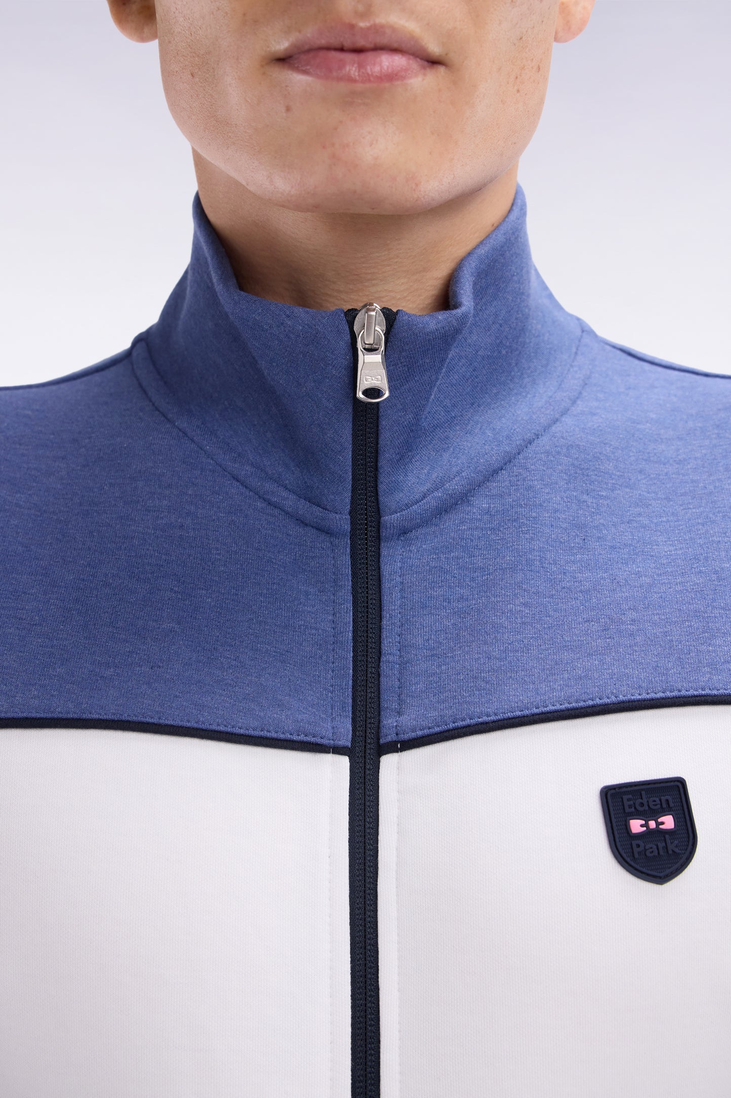 Straight-fit zip-up sweatshirt in dark blue cotton interlock
