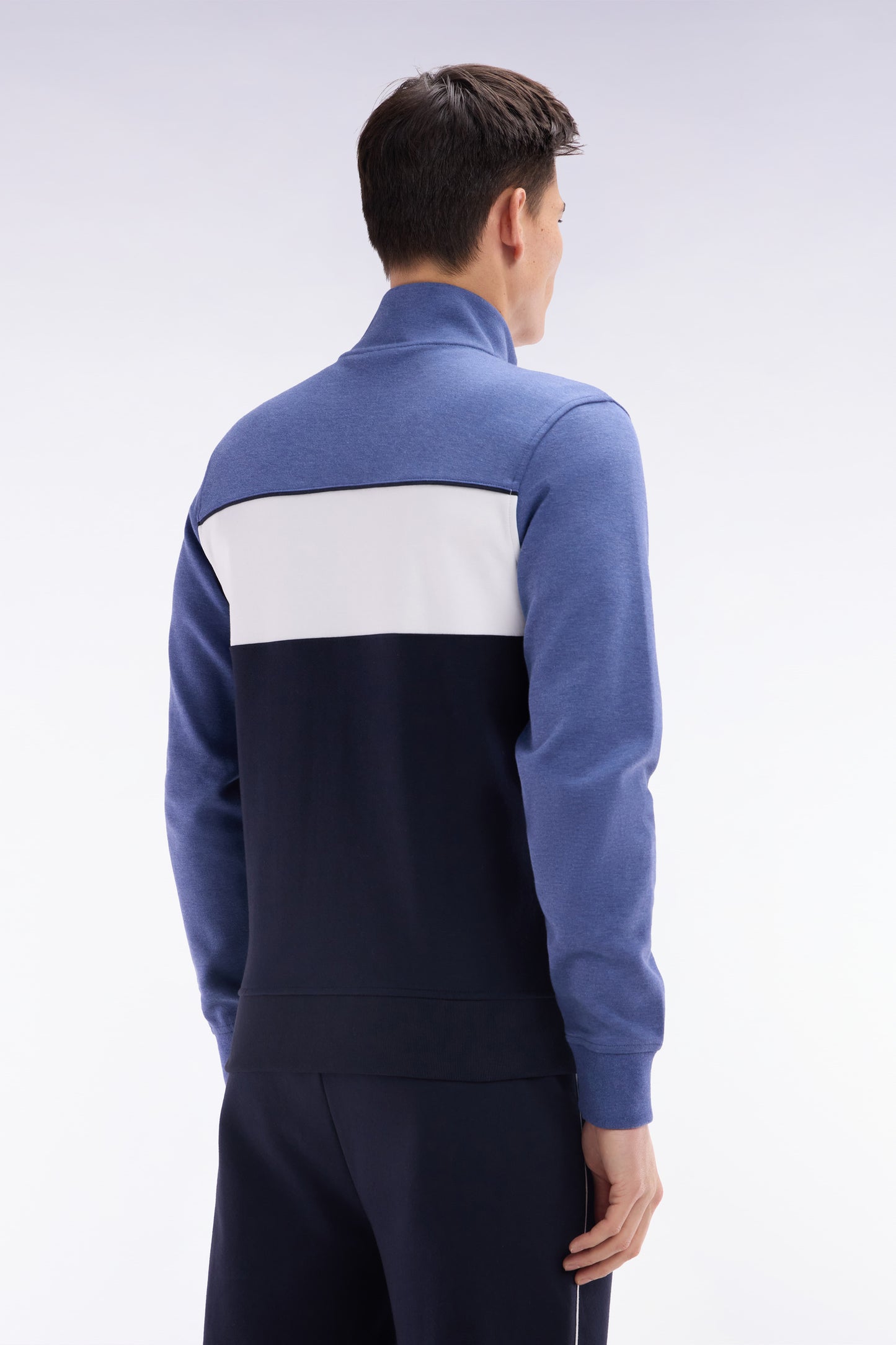 Straight-fit zip-up sweatshirt in dark blue cotton interlock