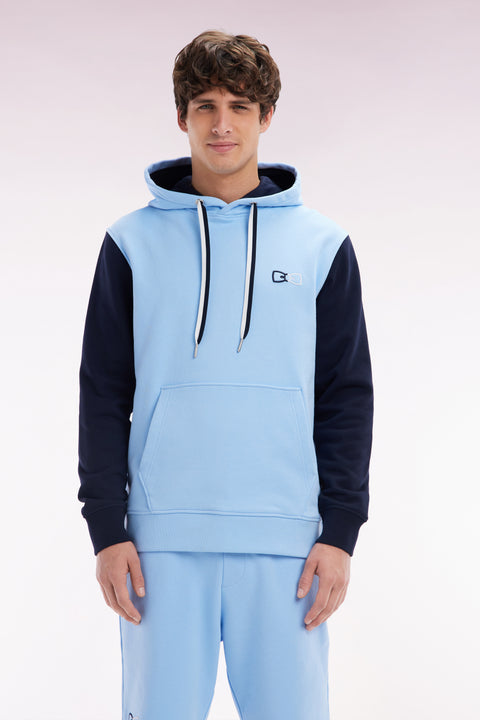 Relaxed-fit navy cotton hoodie with two-tone back embroidery - Image 1