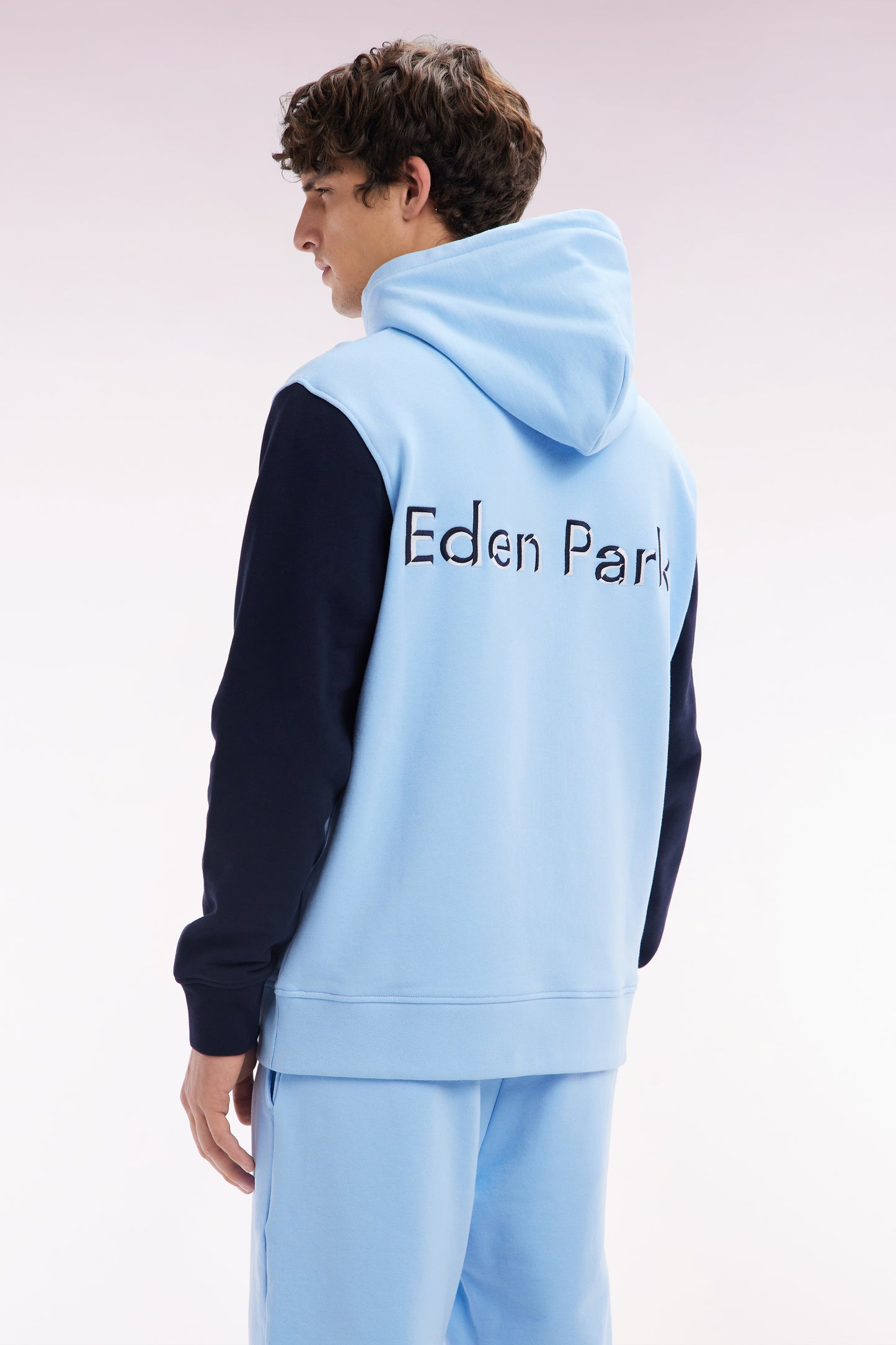 Relaxed-fit navy cotton hoodie with two-tone back embroidery