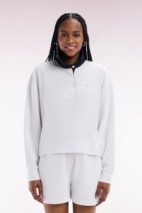 Sweatshirt à col maillot marine en coton blanc - Image 3