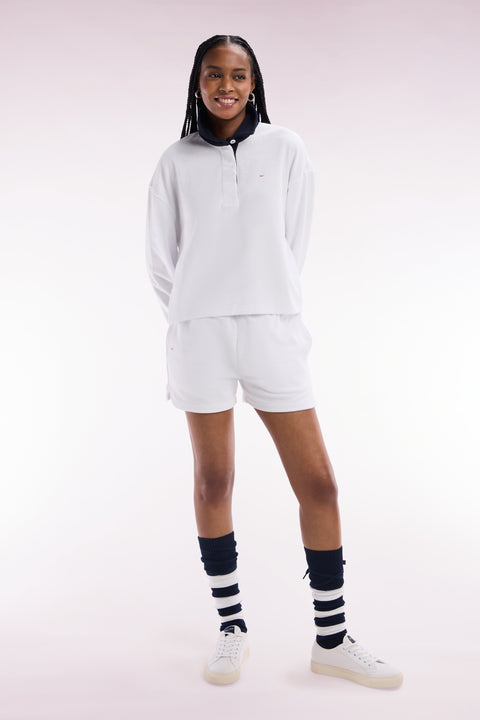 Sweatshirt à col maillot marine en coton blanc - Image 1