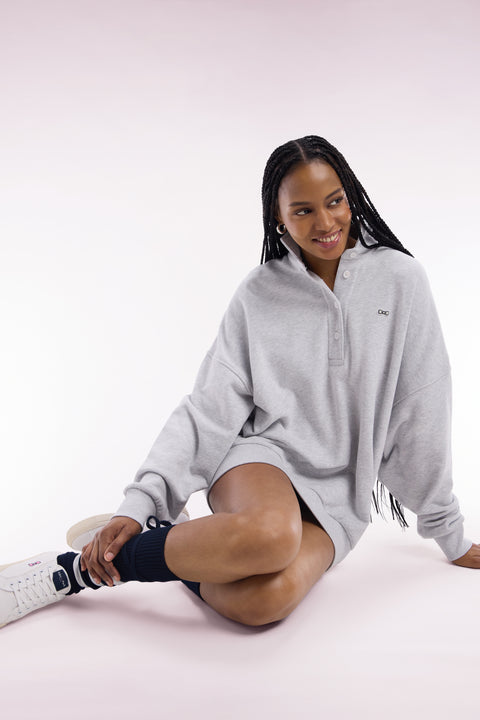 Sweatshirt à col maillot en coton gris coupe oversized - Image 1