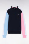 Straight-fit navy cotton fleece tricolor sweatshirt
