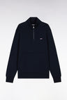 Sweatshirt à col zippé en coton marine coupe droite