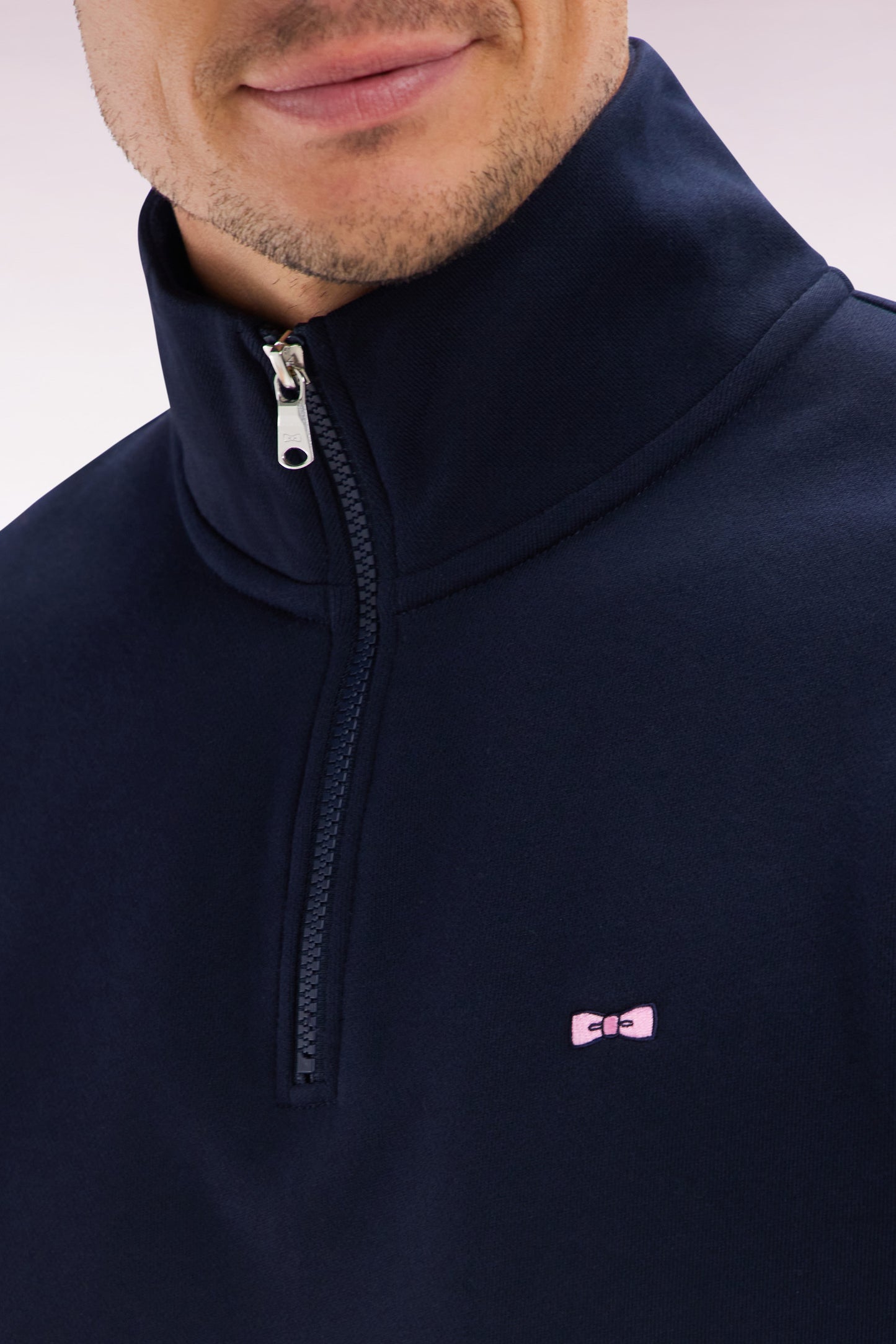 Straight-fit navy cotton zip-neck sweatshirt