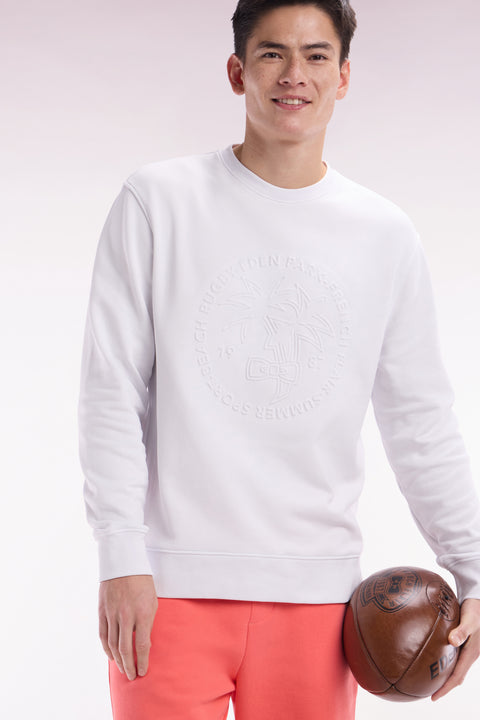 Relaxed fit white cotton fleece sweatshirt with tone-on-tone palm tree embroidery - Image 3