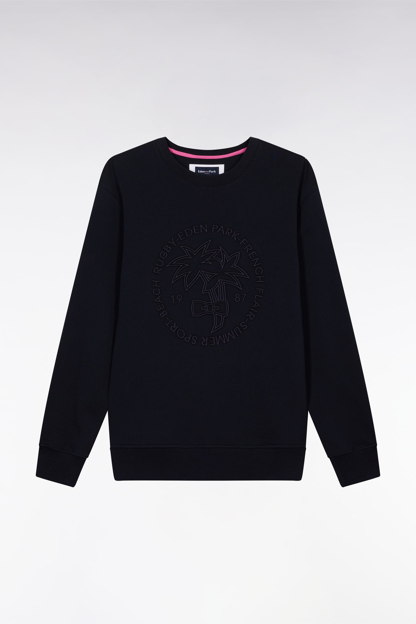 Relaxed-fit navy cotton fleece sweatshirt with tone-on-tone palm tree embroidery