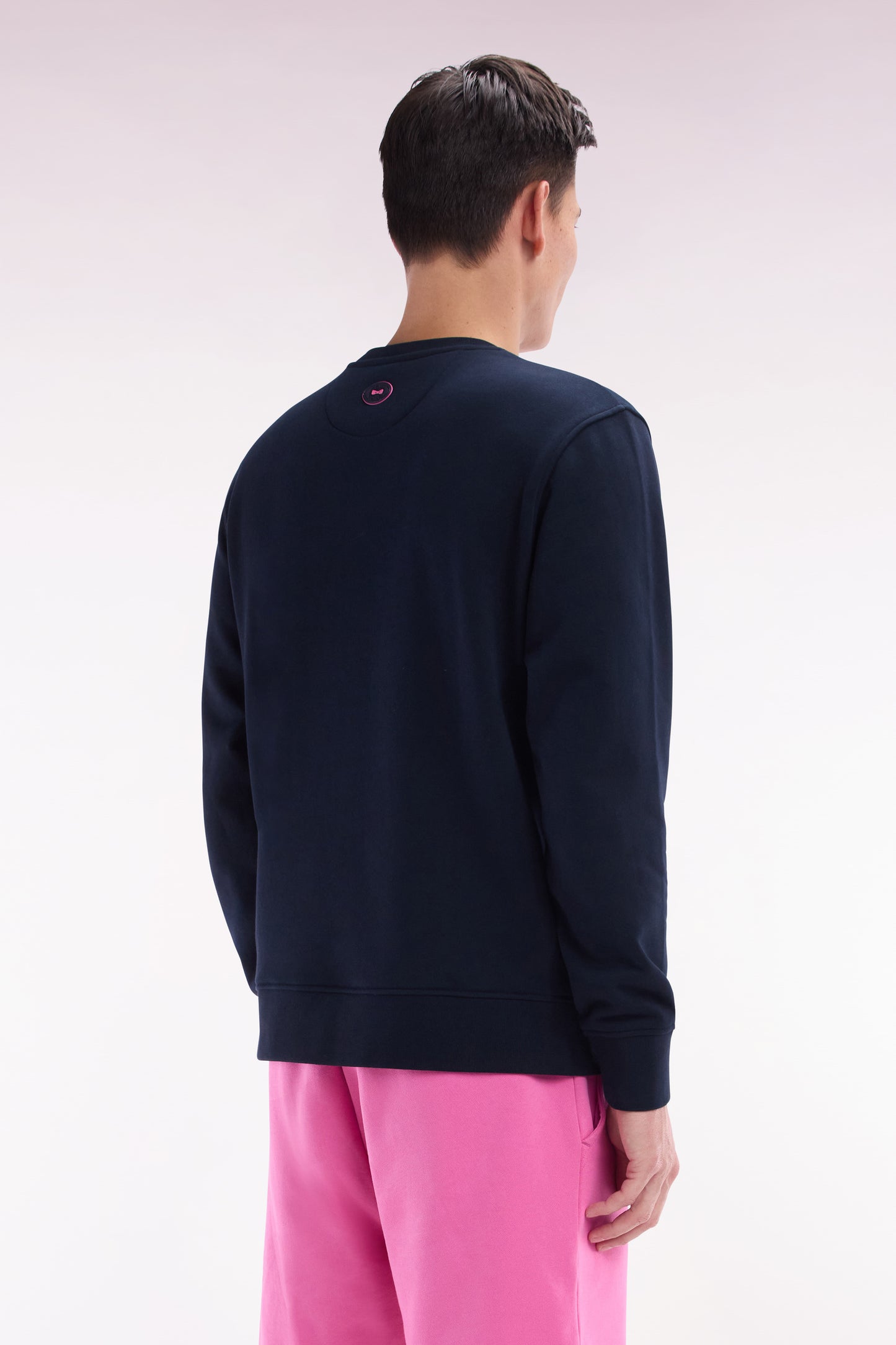 Relaxed-fit navy cotton fleece sweatshirt with tone-on-tone palm tree embroidery