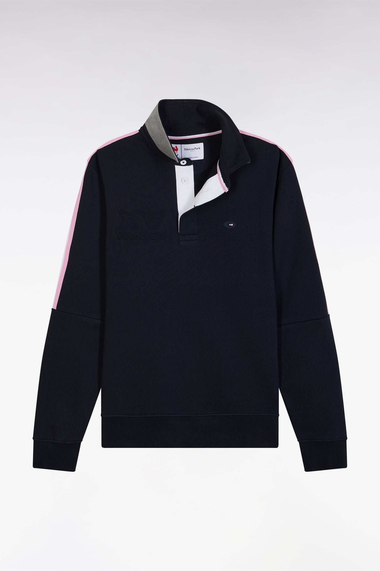 Straight-fit navy XV de France cotton sweatshirt with rugby shirt collar