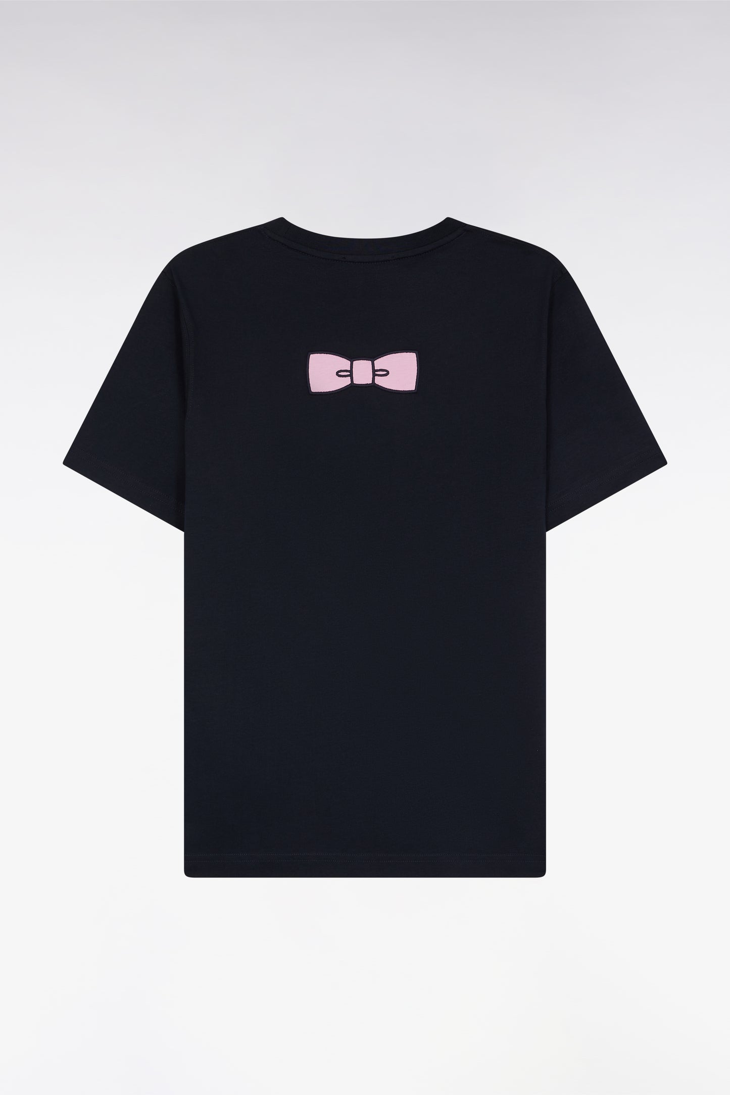 Straight-fit navy Pima cotton T-shirt with back embroidery