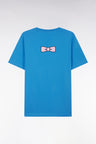 T-shirt en coton Pima bleu broderie dos coupe droite