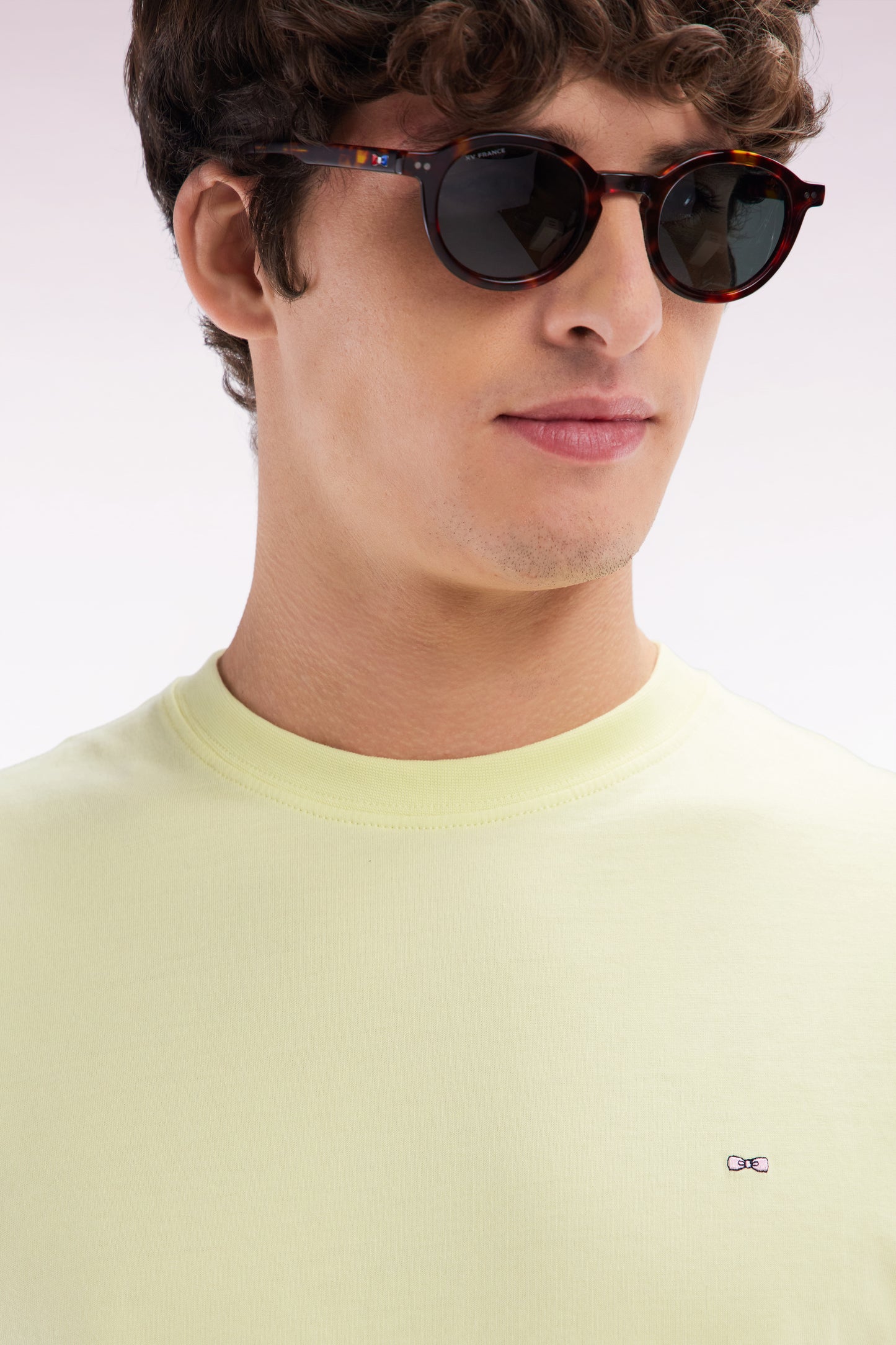 Straight-fit yellow Pima cotton T-shirt with back embroidery