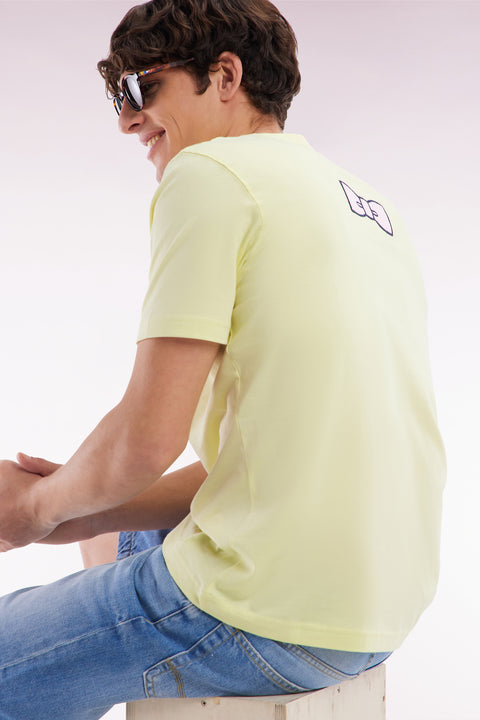 T-shirt en coton Pima jaune broderie dos coupe droite - Image 3