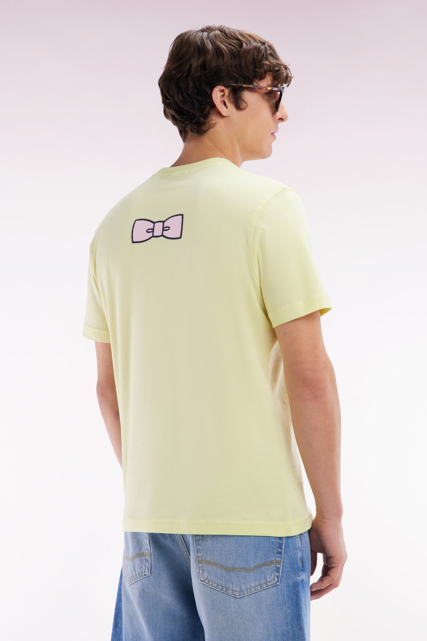 Straight-fit yellow Pima cotton T-shirt with back embroidery