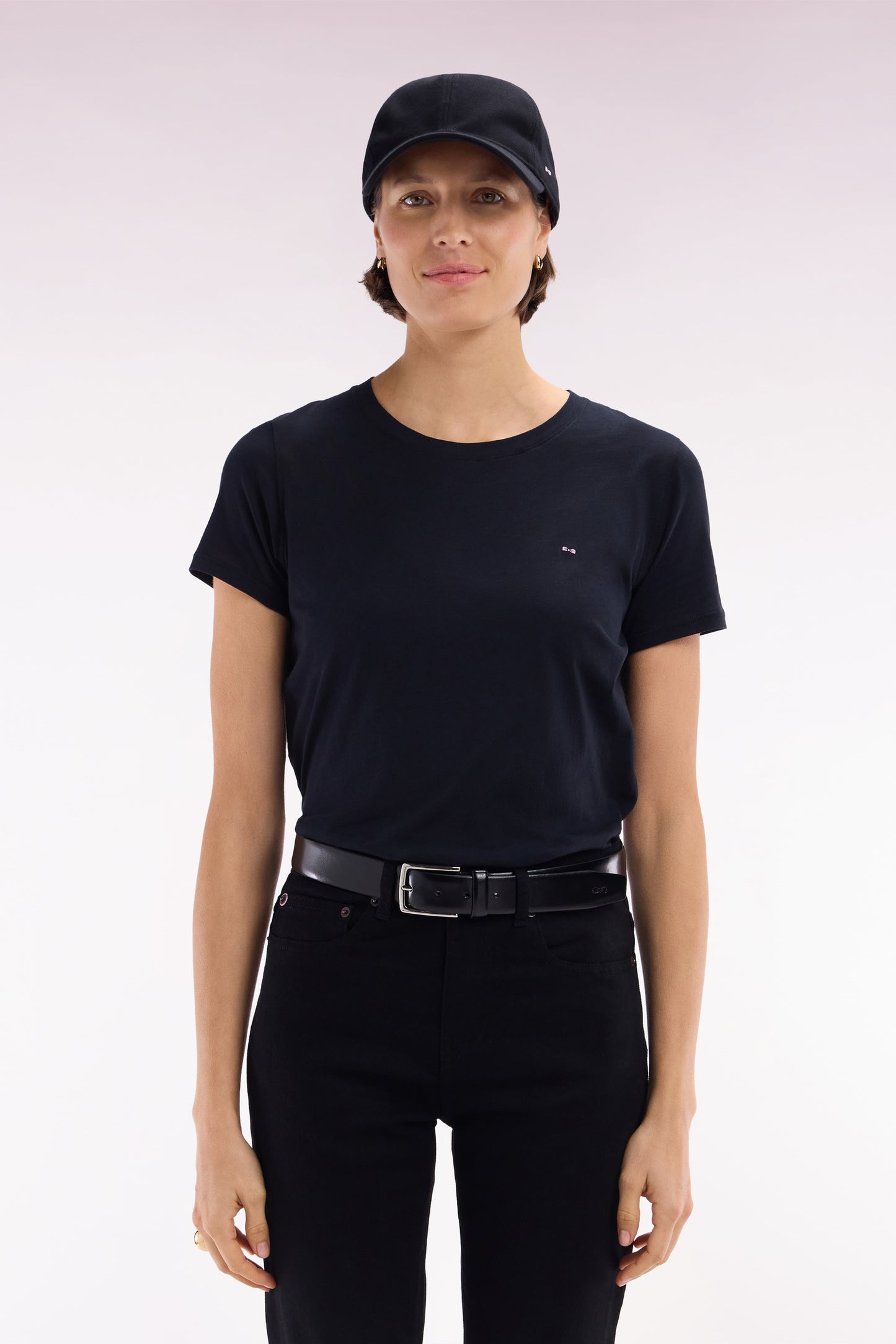 T-shirt à col rond en jersey de coton Pima léger noir coupe droite