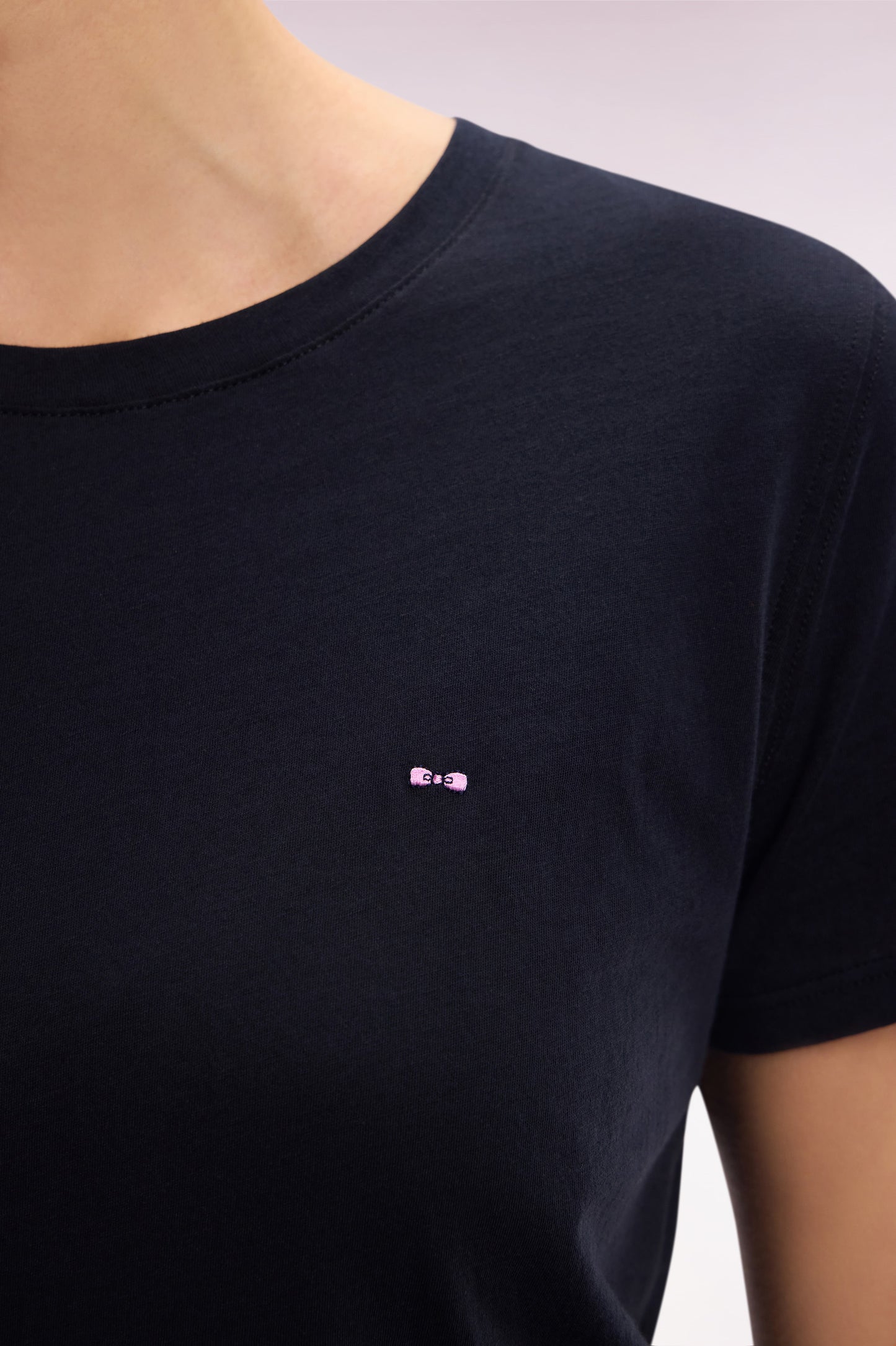 T-shirt à col rond en jersey de coton Pima léger noir coupe droite