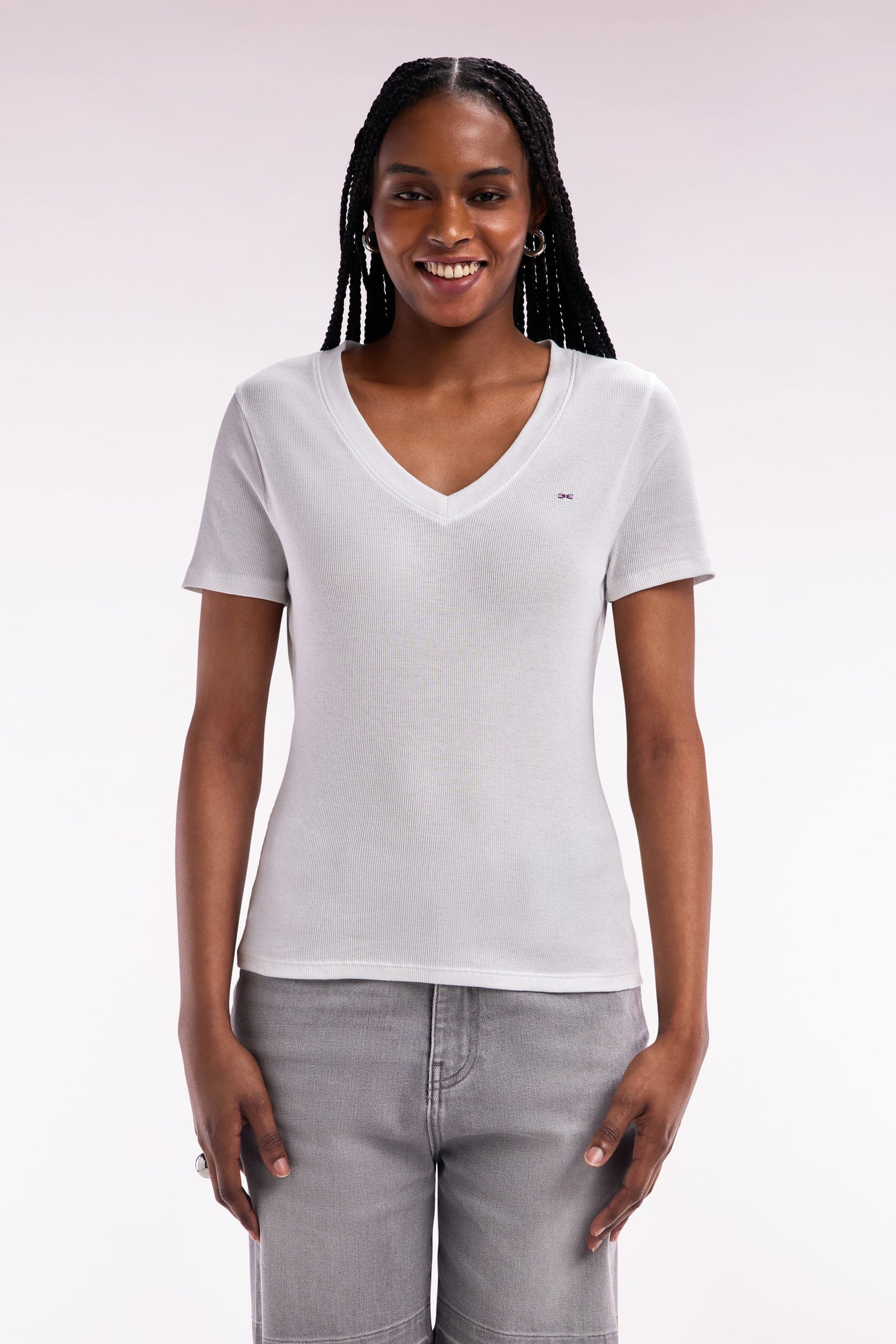 T-shirt en coton Pima côtelé blanc coupe ajustée