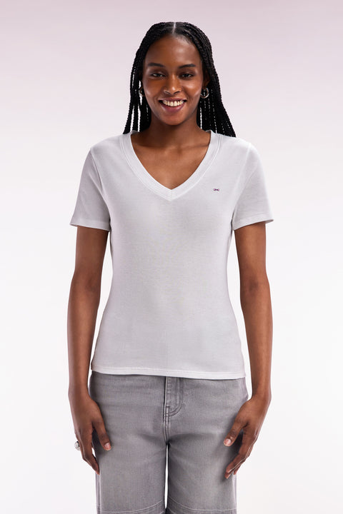 T-shirt en coton Pima côtelé blanc coupe ajustée - Image 3