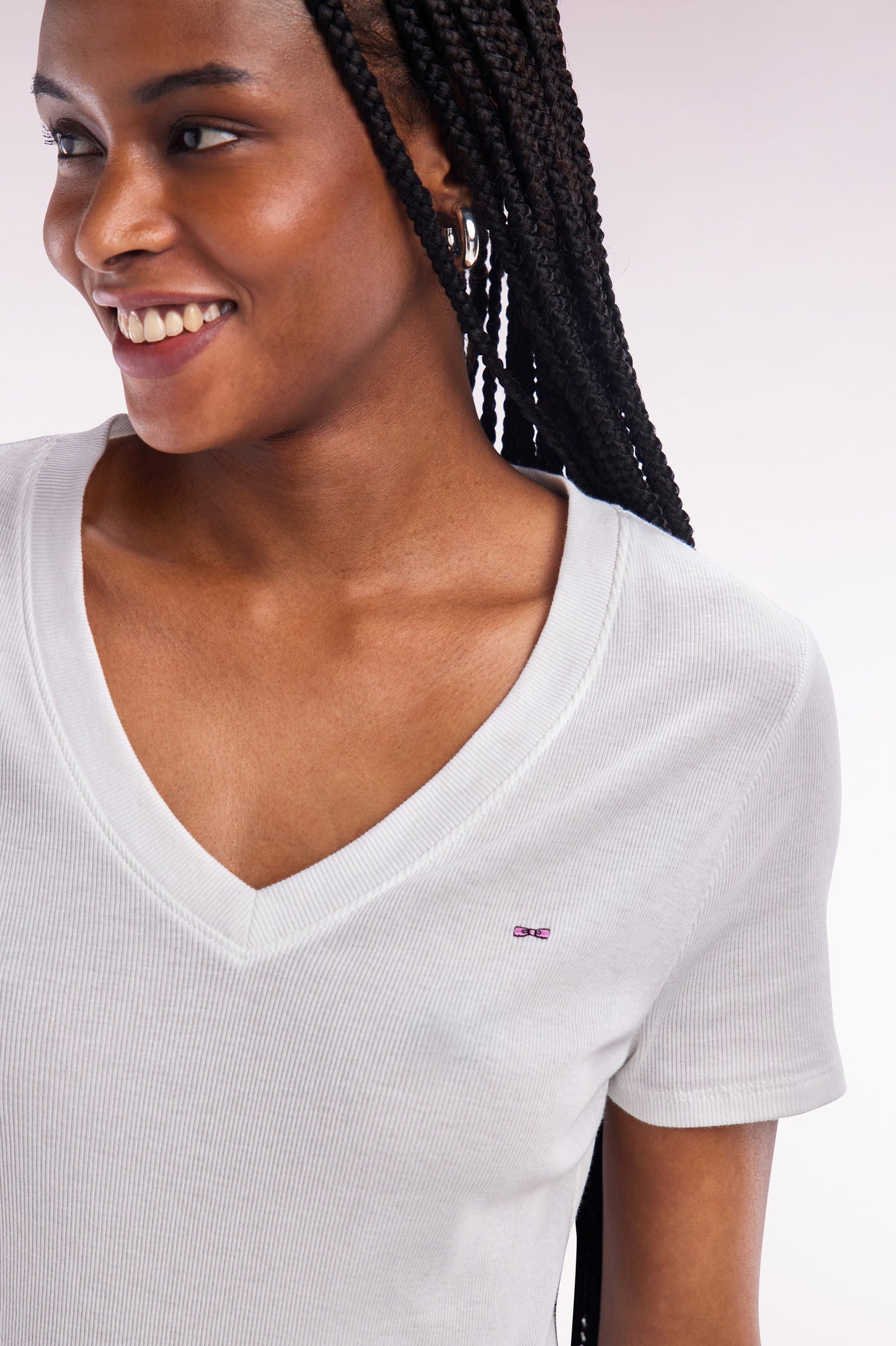 T-shirt en coton Pima côtelé blanc coupe ajustée