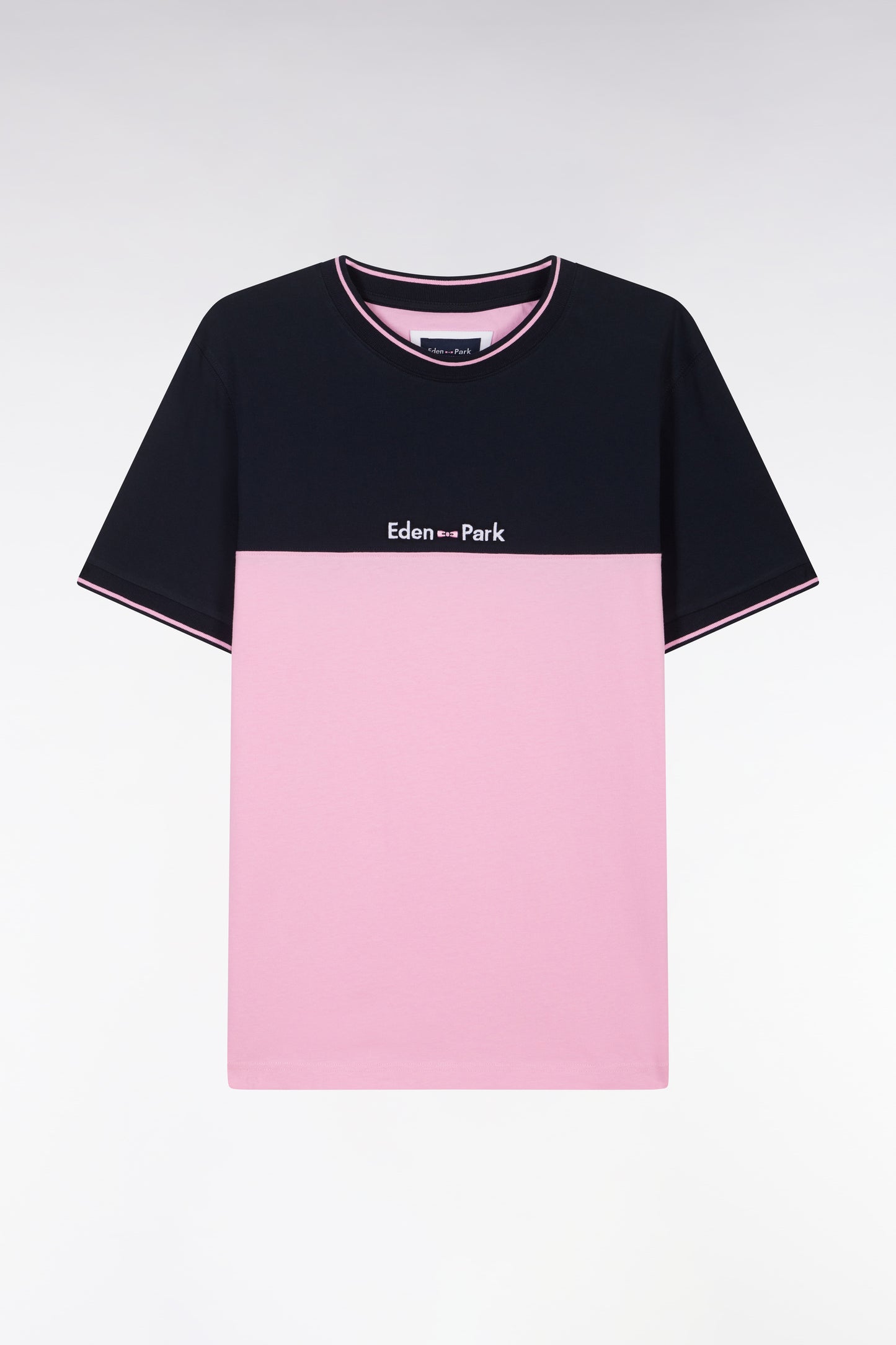 Straight-fit two-tone pink embroidered cotton T-shirt