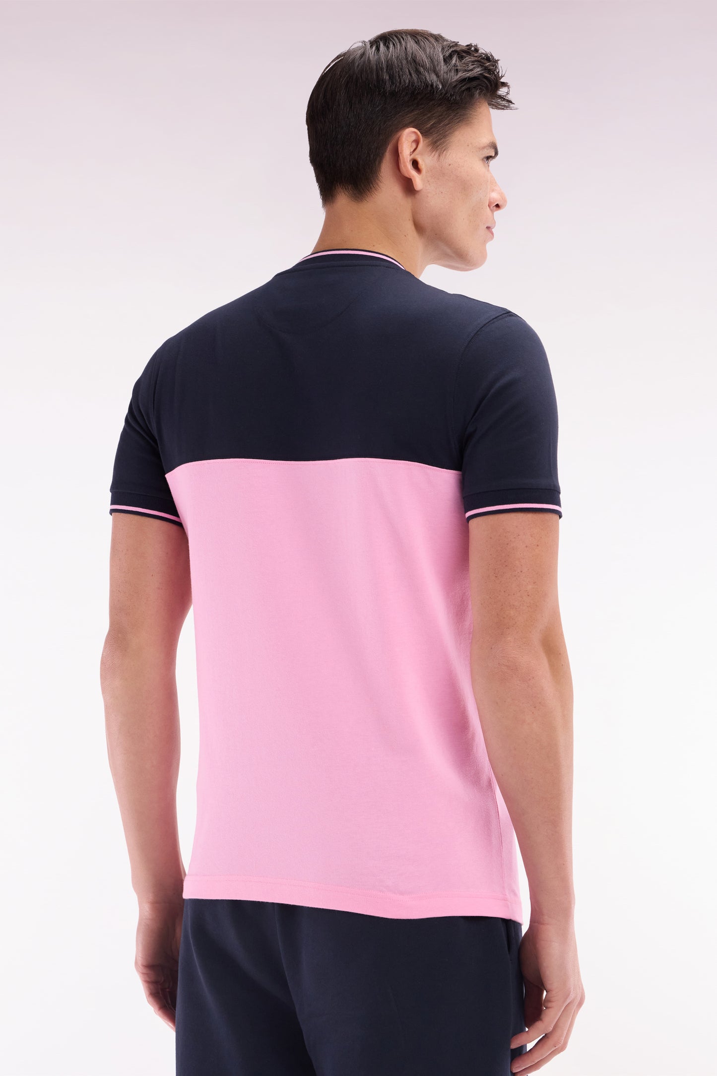 Straight-fit two-tone pink embroidered cotton T-shirt