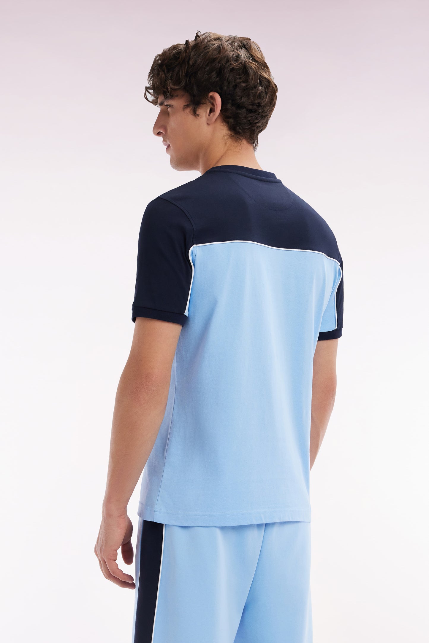 Straight-fit two-tone sky blue cotton jersey T-shirt