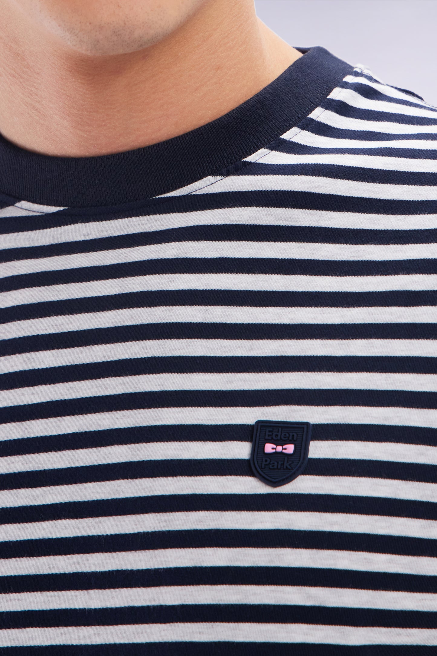 Slim-fit navy striped stretch cotton T-shirt