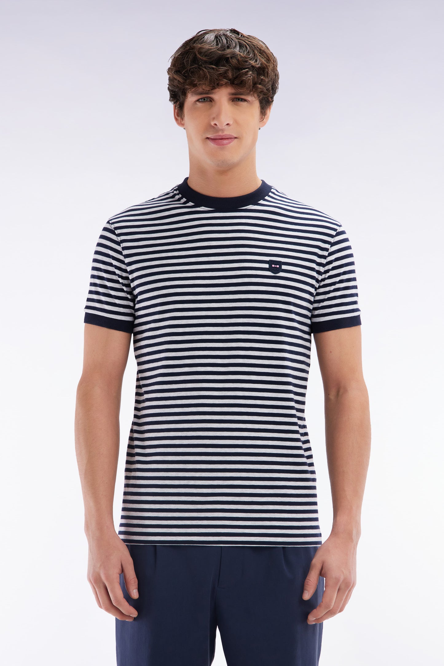 Slim-fit navy striped stretch cotton T-shirt