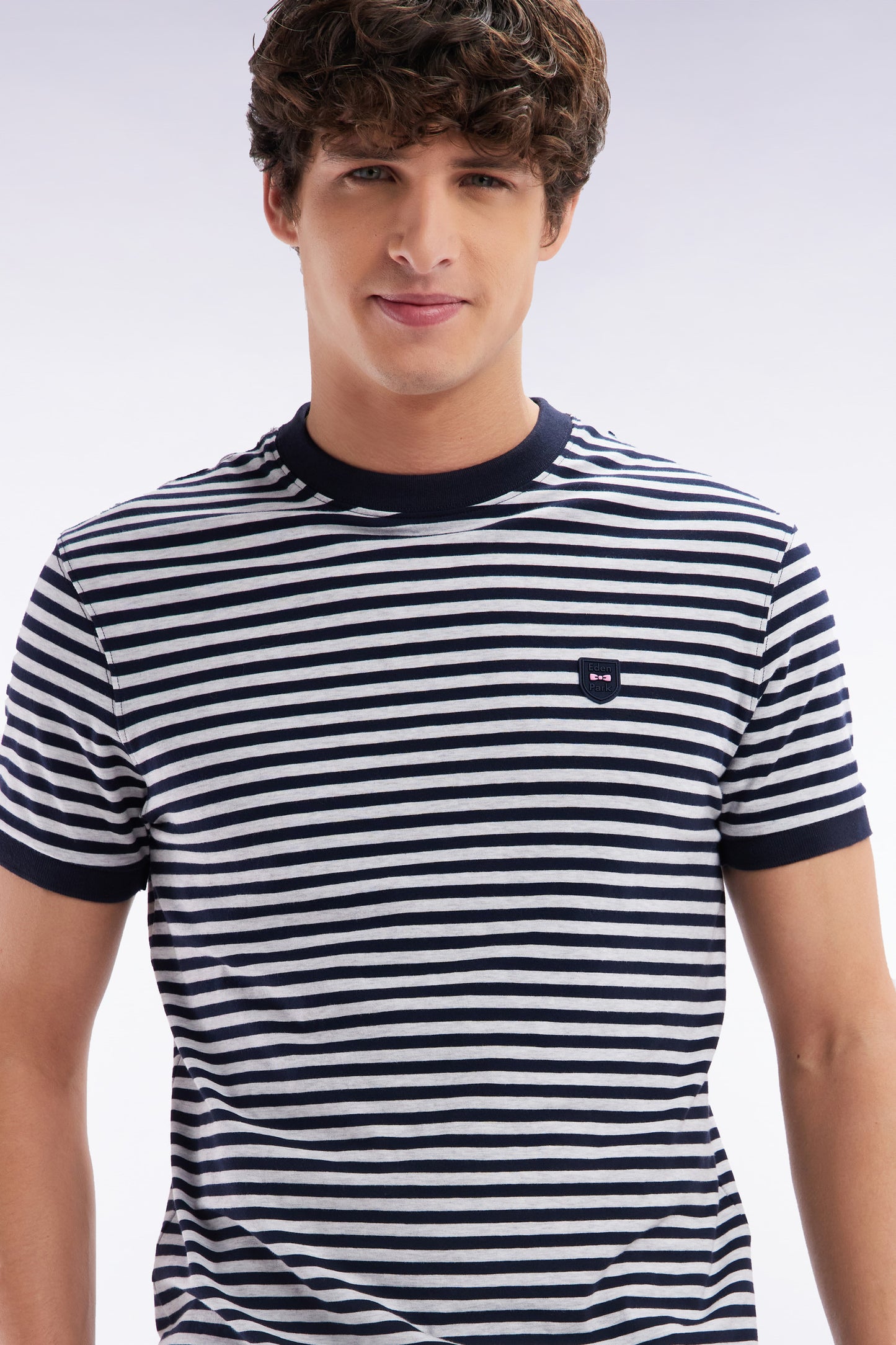 Slim-fit navy striped stretch cotton T-shirt