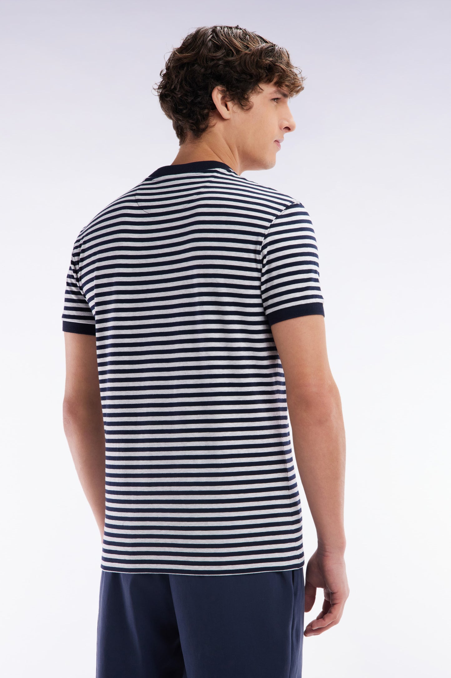 Slim-fit navy striped stretch cotton T-shirt