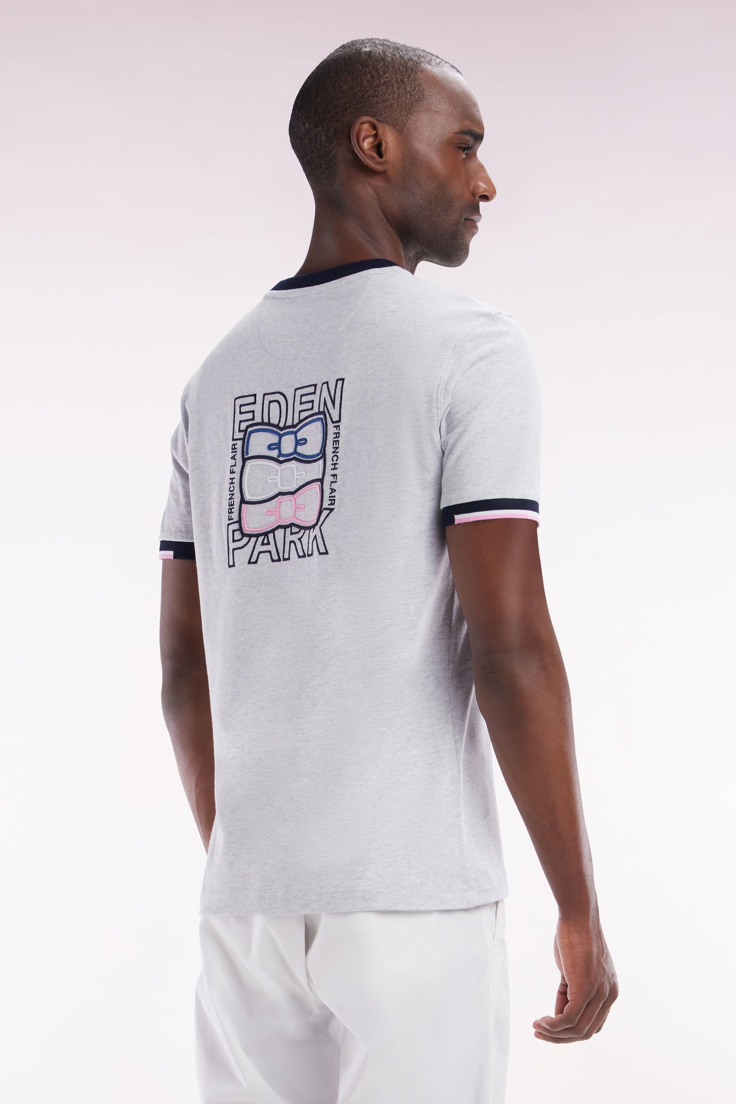 Straight-fit grey cotton T-shirt with back embroidery
