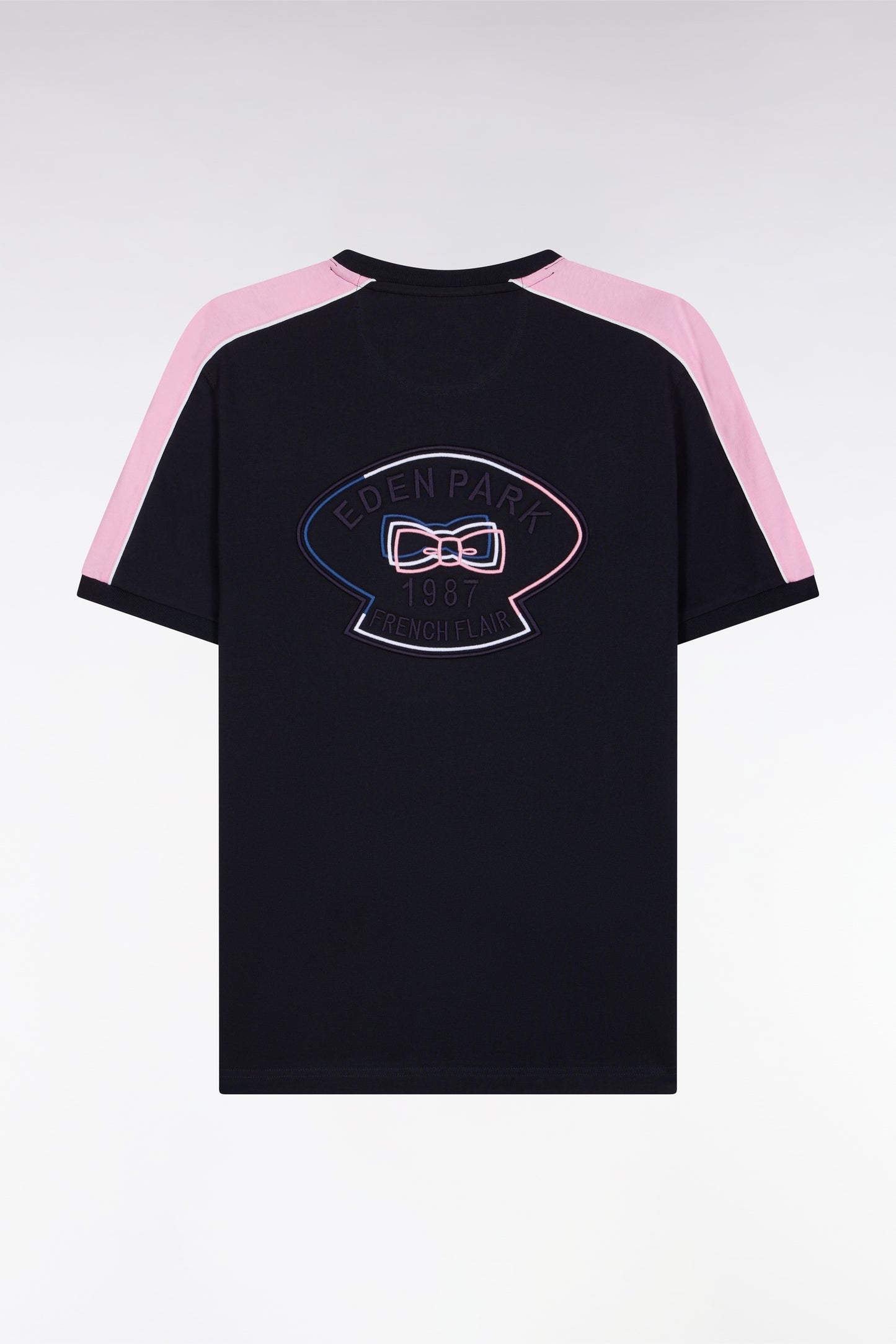 T-shirt en coton marine broderie dos et découpes coupe droite