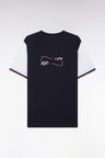Straight-fit two-tone white cotton T-shirt with bow tie embroidery