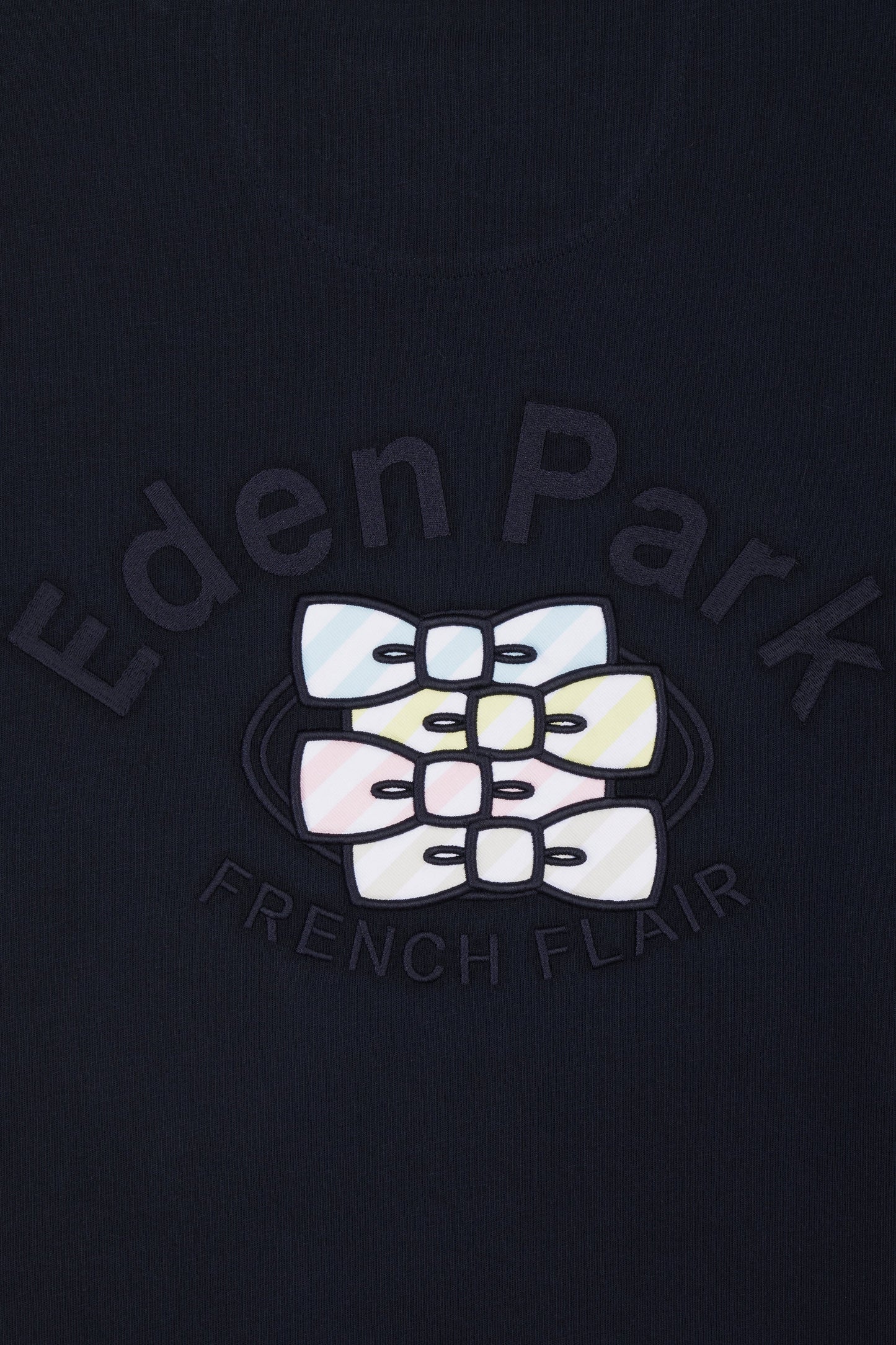 Navy cotton T-shirt with multicolored embroidery, relaxed fit