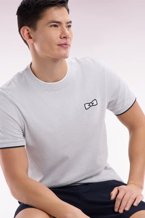 T-shirt en coton gris broderie nœud papillon coupe décontractée - Image 3