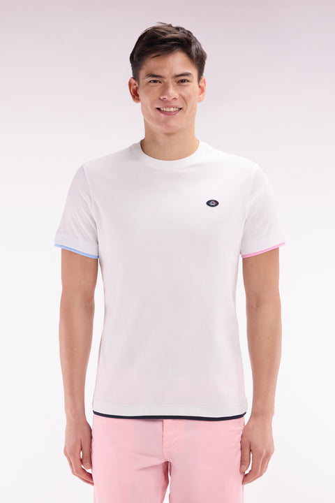 UNE white cotton t-shirt colored sleeves straight cut - Image 1