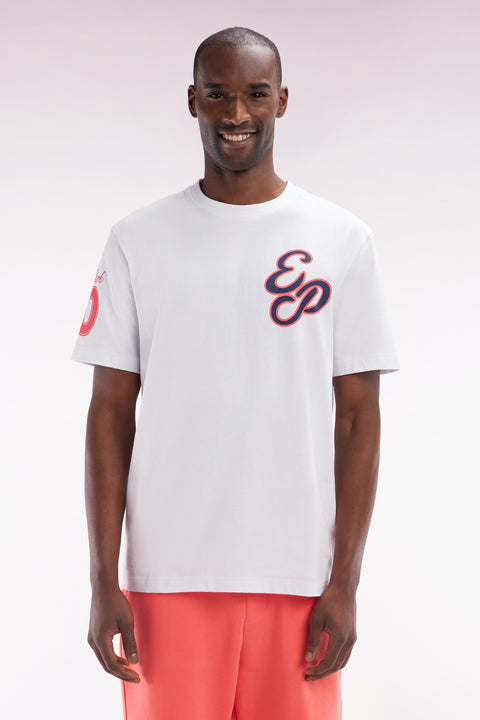 T-shirt EP en coton blanc broderies corail coupe décontractée - Image 1