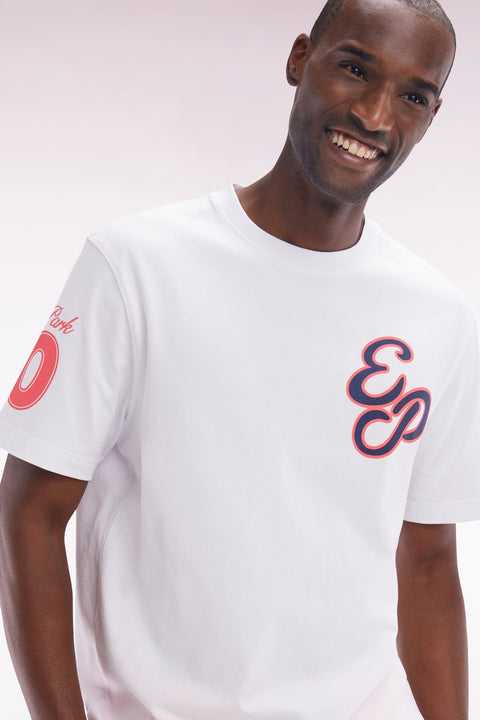 T-shirt EP en coton blanc broderies corail coupe décontractée - Image 3