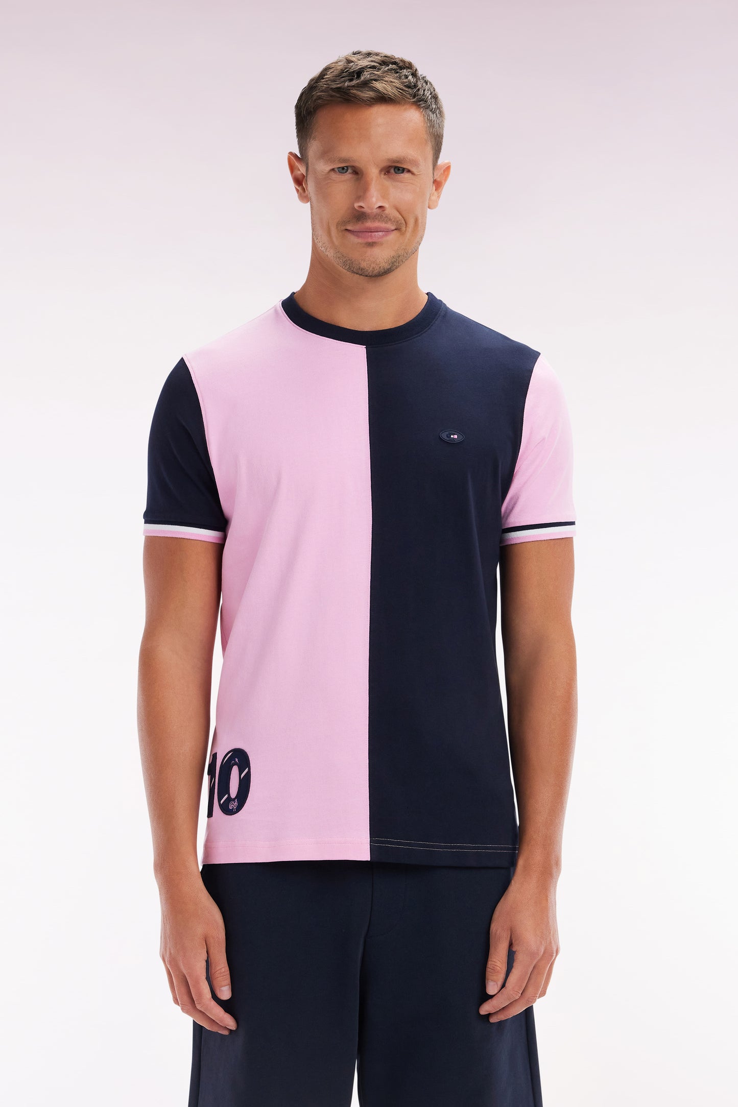 XV de France two-tone T-shirt in pink cotton, straight cut