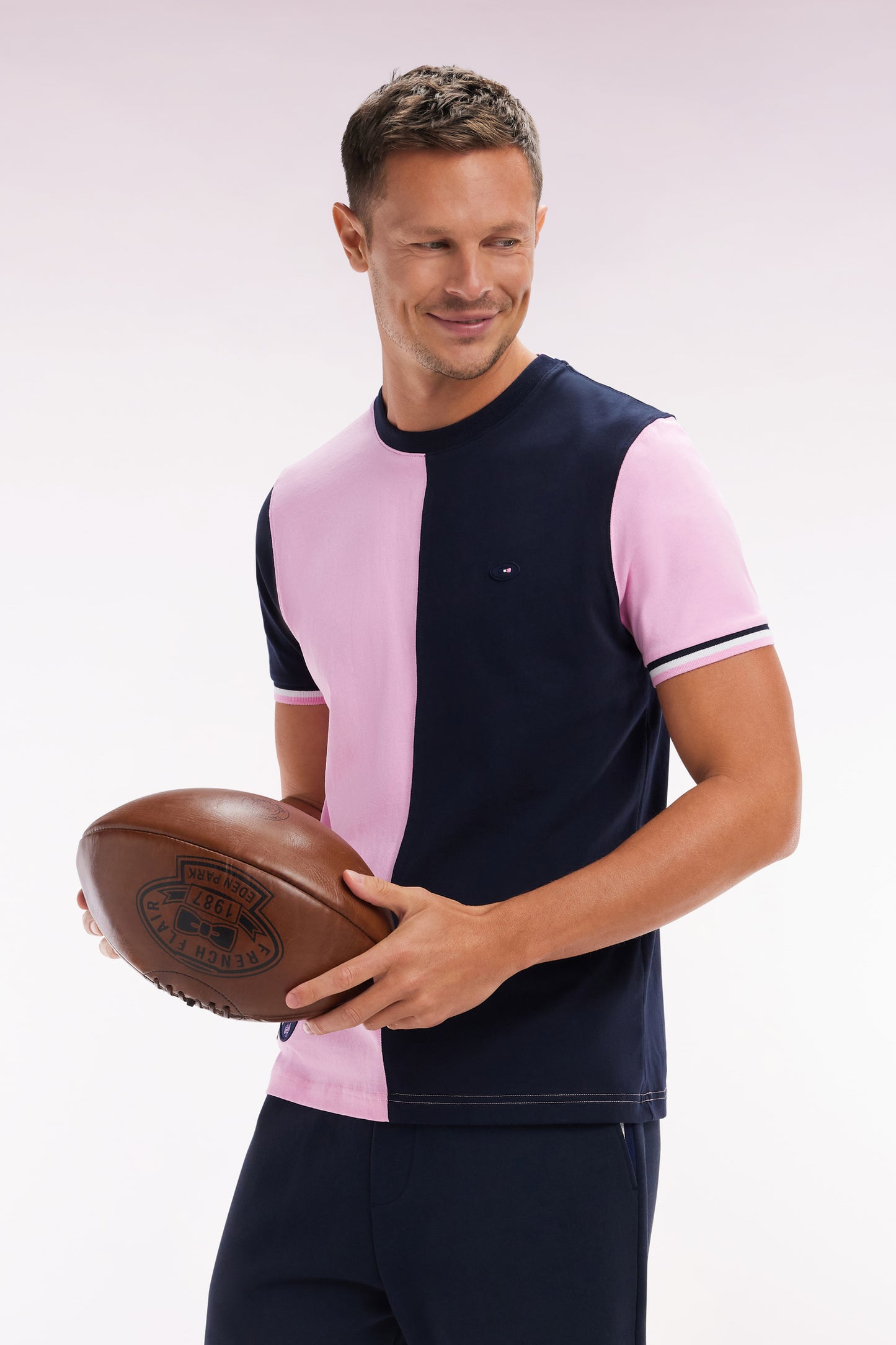 XV de France two-tone T-shirt in pink cotton, straight cut