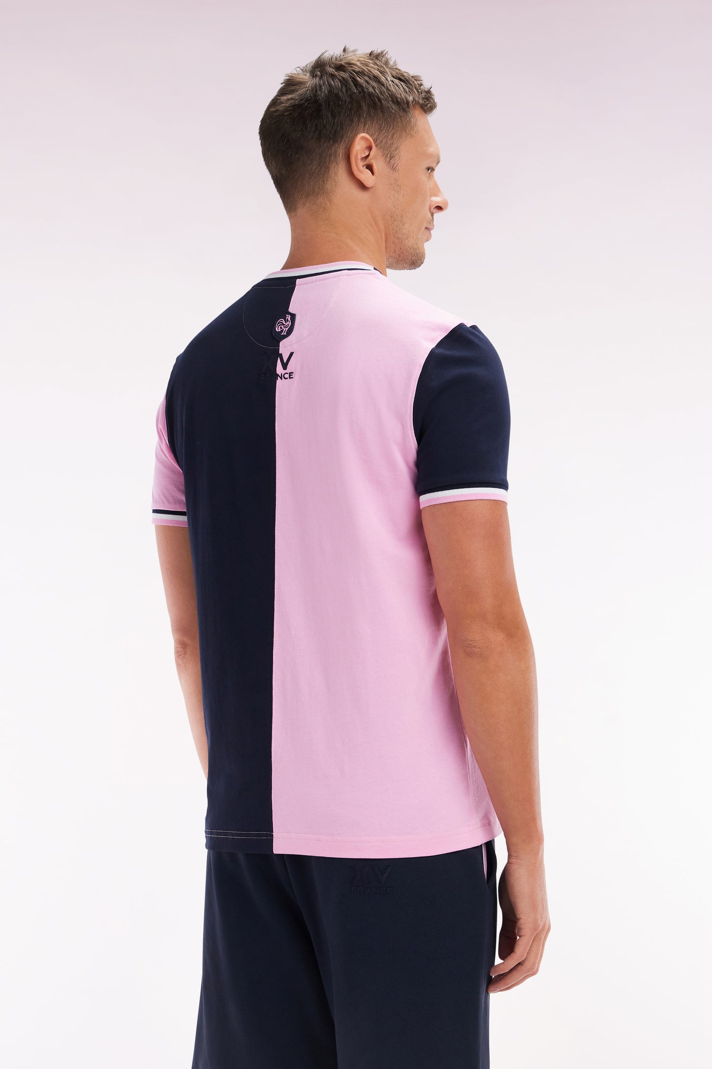 XV de France two-tone T-shirt in pink cotton, straight cut
