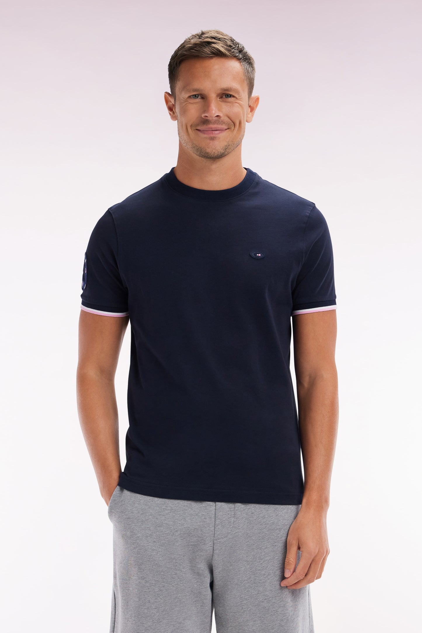 French XV T-shirt in Cotton Marine Embroidery 10 Straight Cup
