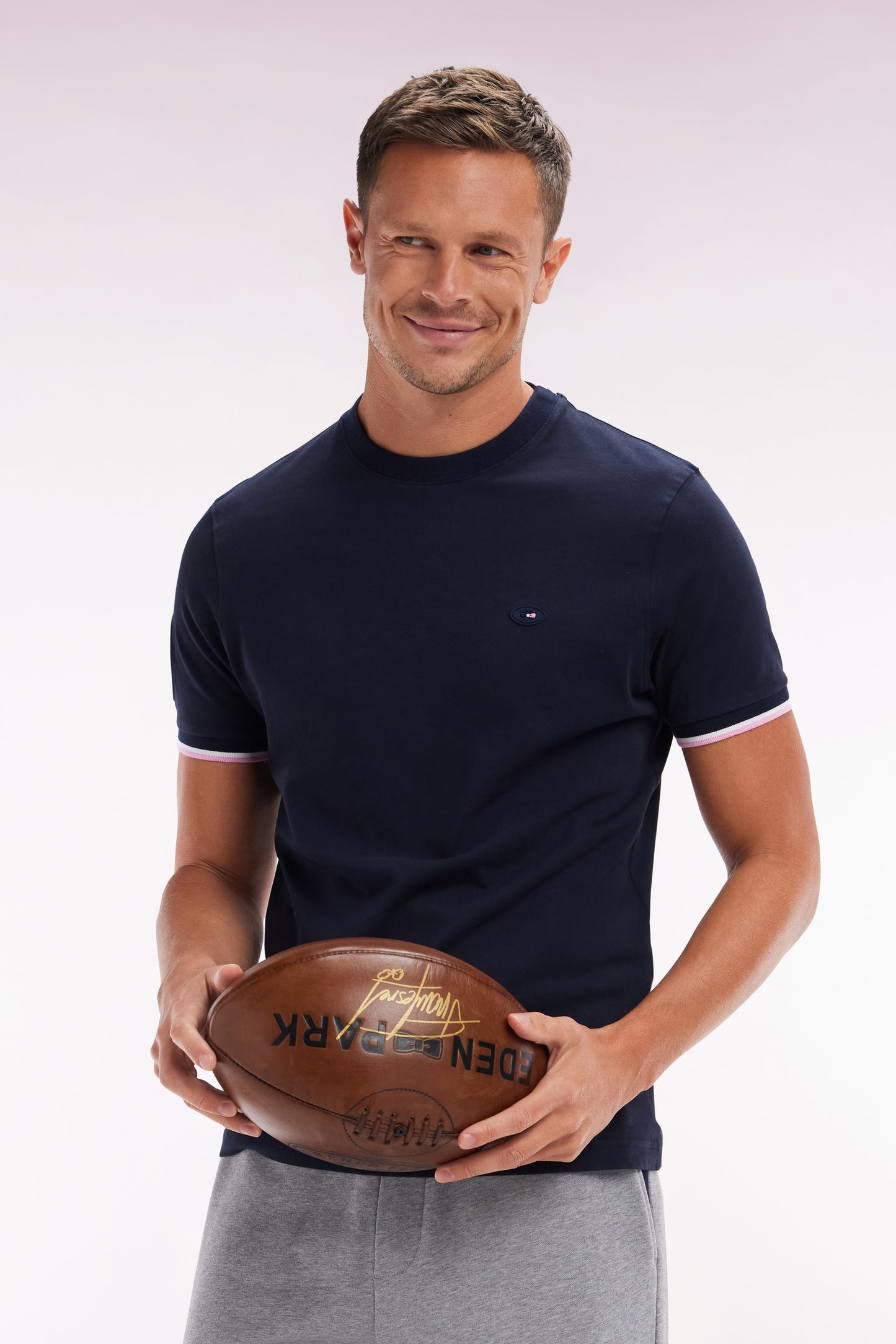 French XV T-shirt in Cotton Marine Embroidery 10 Straight Cup