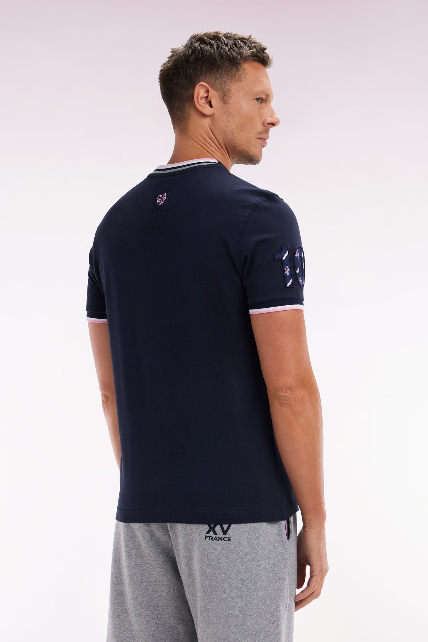 French XV T-shirt in Cotton Marine Embroidery 10 Straight Cup
