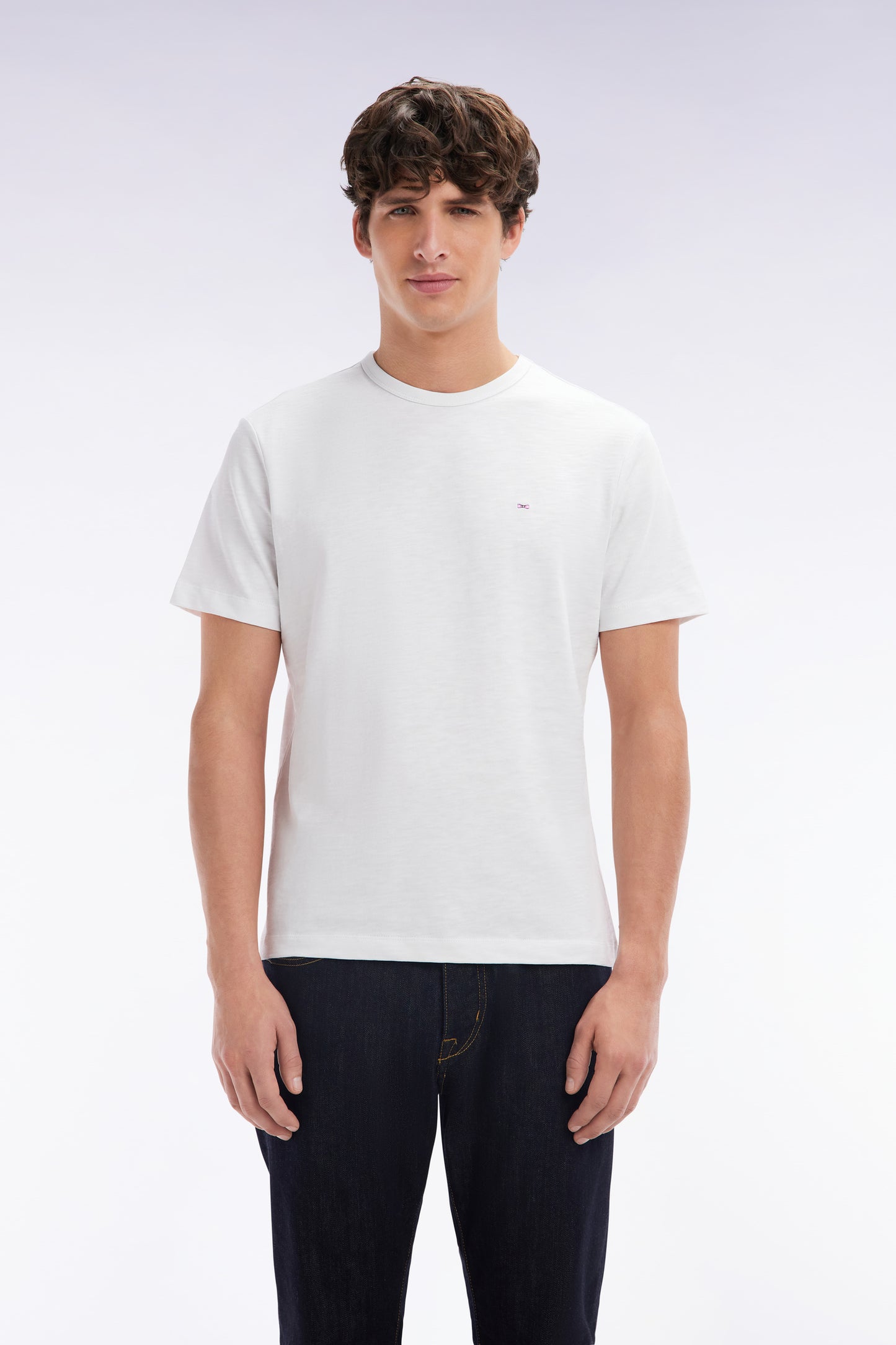 Slub white cotton jersey t-shirt straight cut