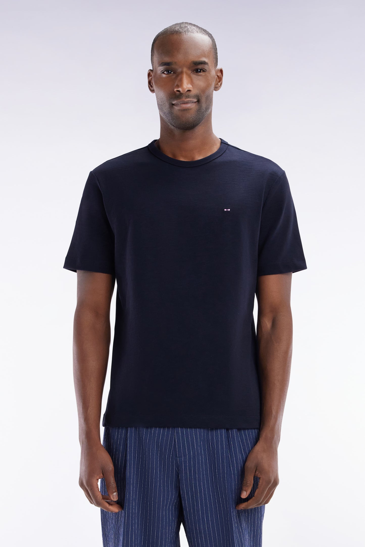 Cotton jersey t-shirt Slub Marine straight cut