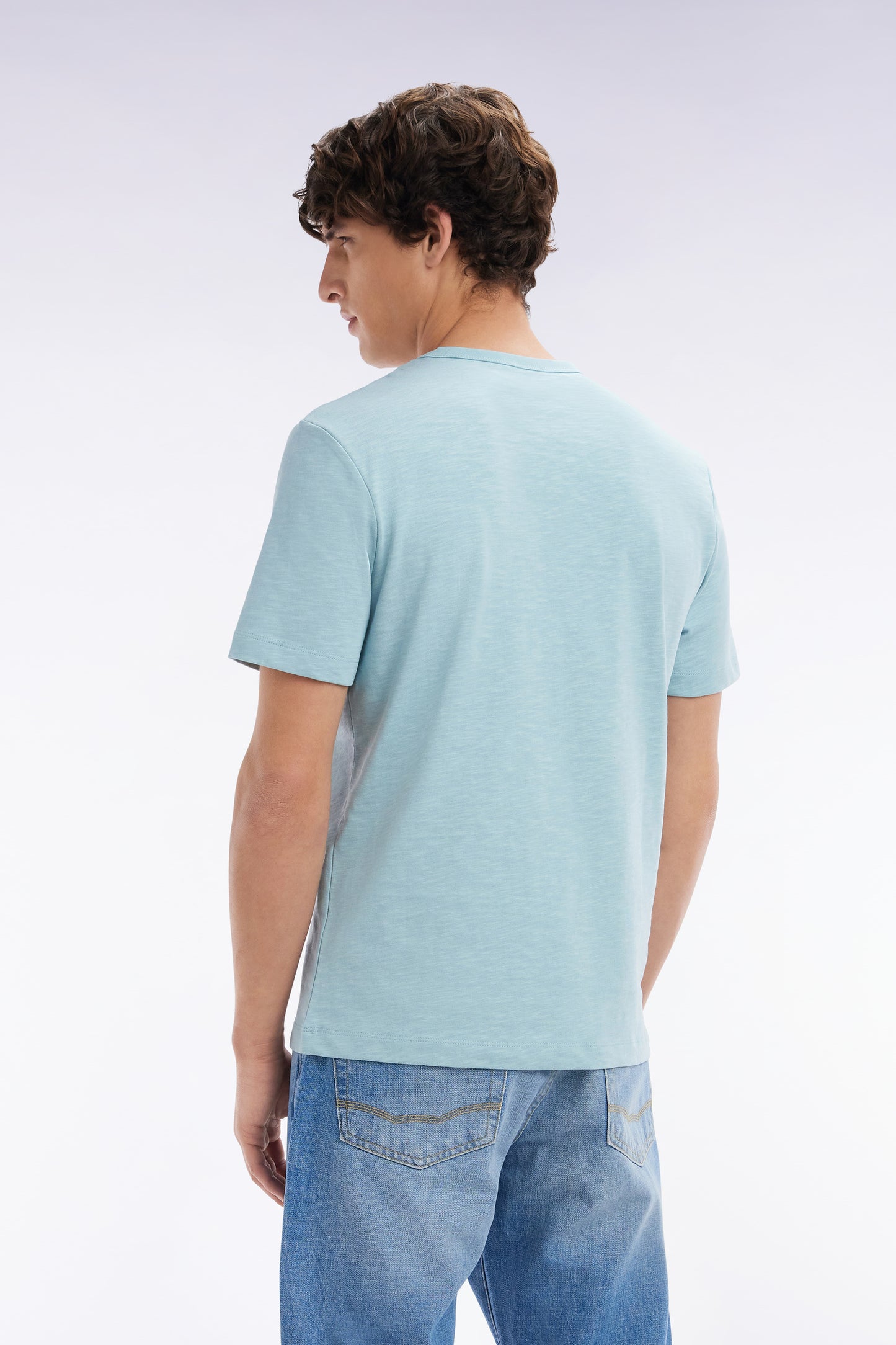 Water green cotton jersey t-shirt straight cut