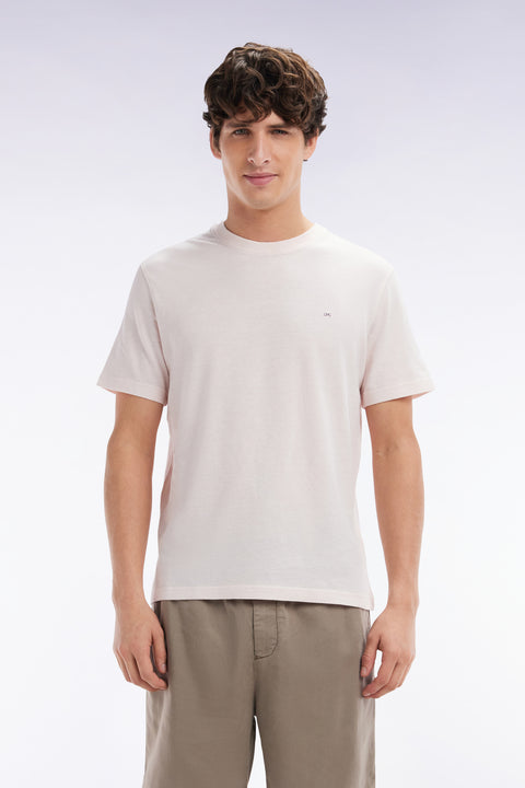 Straight-fit pink T-shirt in cotton and linen blend - Image 1